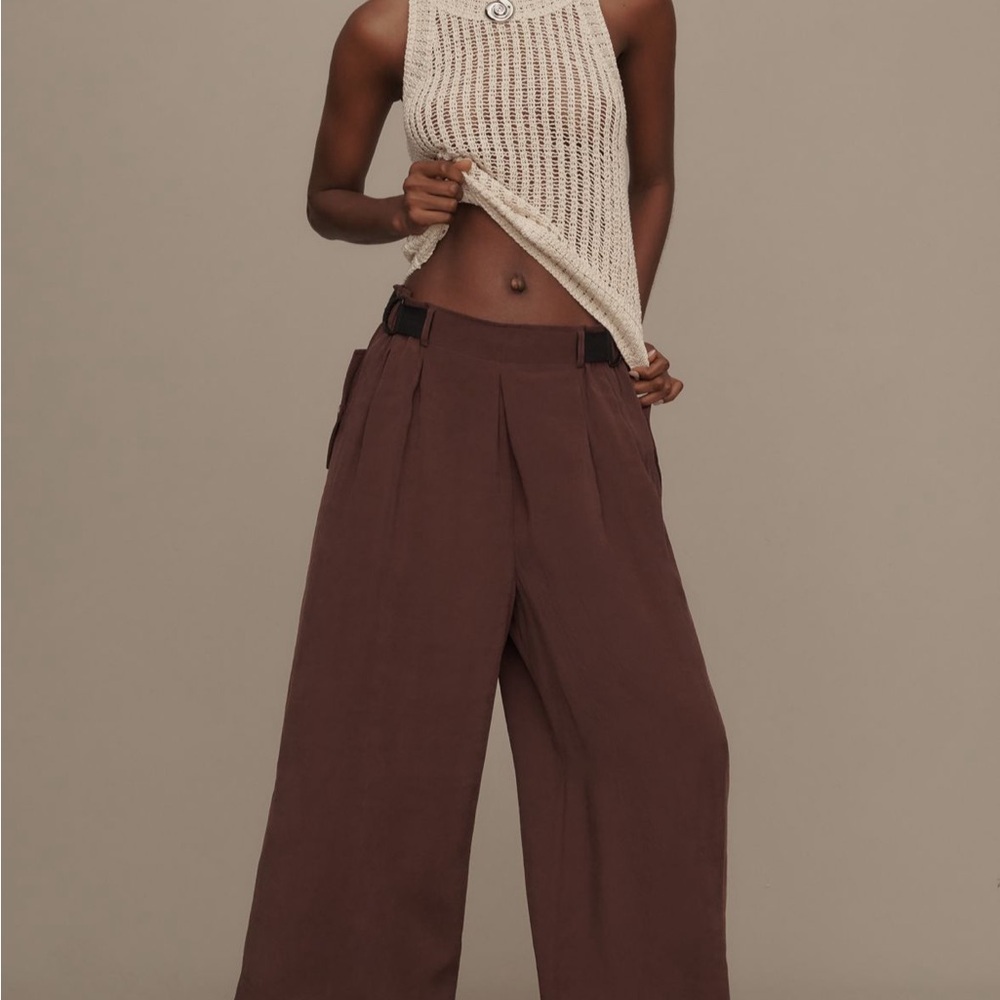 Anthropologie Chocolate Wide-Leg Safari Pants
